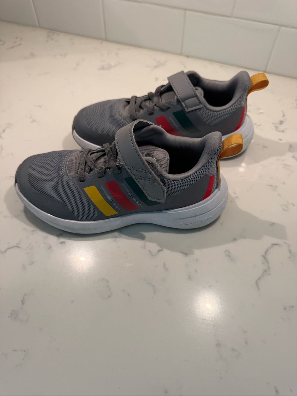 ADIDAS FortaRun Kids Gray Athletic Sneakers with Multicolor Stripes